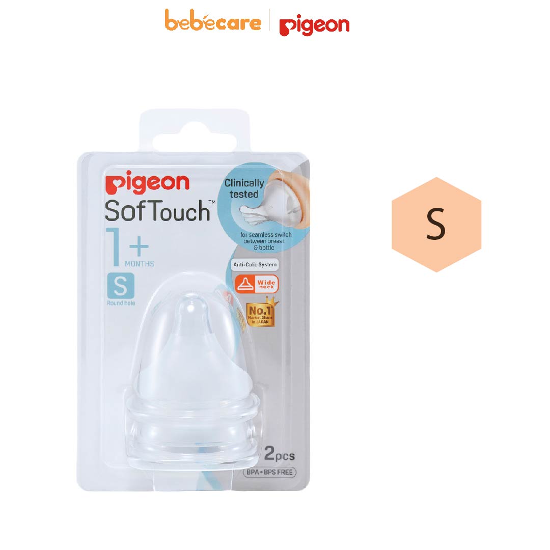 Pigeon (1080)-Vỉ 2 Núm Vú Cổ Rộng Size S Silicone Plus Pigeon (Từ 1 Tháng)